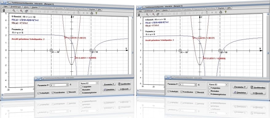 MathProf - Schnittpunkt - Funktionen - Berechnen - Kurven - Funktionsschnittpunkte - Schnittpunkte - Tangente - Normale - Krümmung - Graph - Rechner - Berechnen - Darstellen - Zeichnen