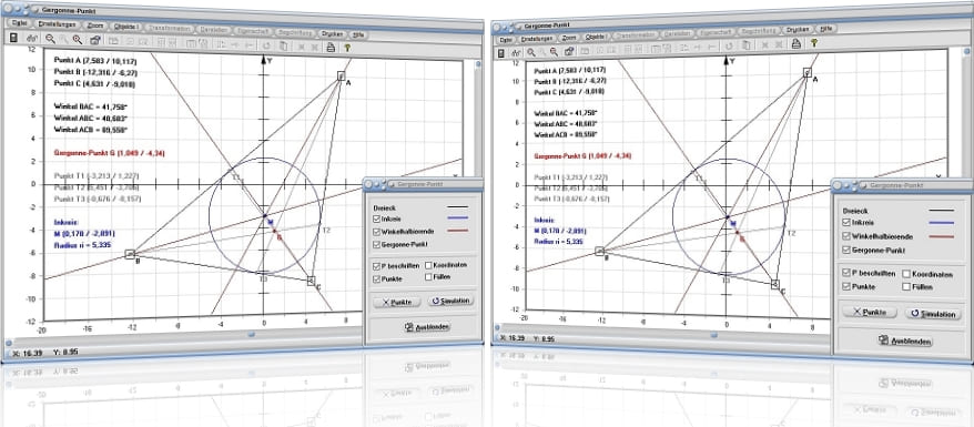 MathProf - Gergonne - Punkt - Dreieck - Winkelhalbierende - Inkreis - Rechner - Berechnen - Darstellen - Zeichnen - Grafisch