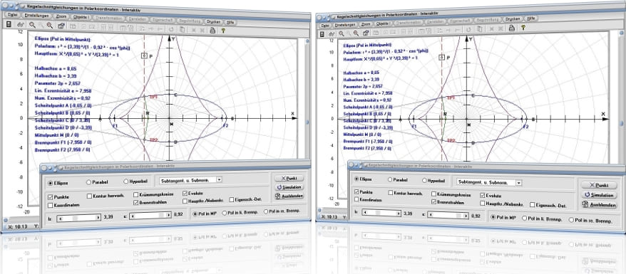 MathProf - Kegelschnitt - Polar - Polarkoordinaten - Polarform - Pol - Brennpunkte - Exzentrizität - Scheitelpunkt - Ellipse - Parabel - Hyperbel - Graph - Rechner - Berechnen - Darstellen - Zeichnen - Plotten