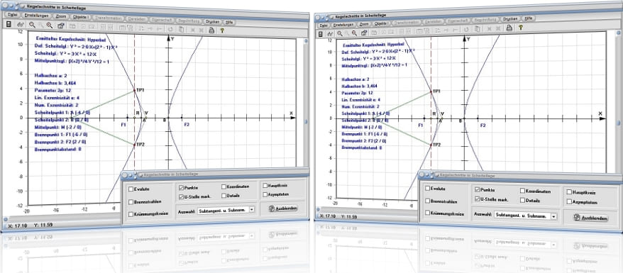 MathProf - Kegelschnitt - Ellipse - Hyperbel - Parabel - Scheitellage - Graph - Rechner - Berechnen - Darstellen - Zeichnen