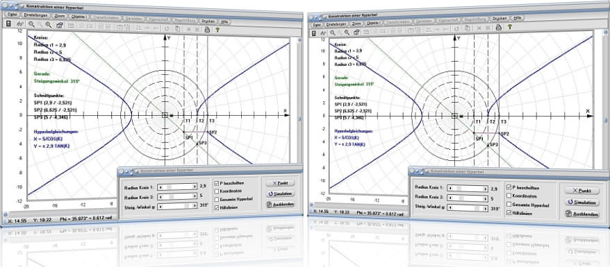 MathProf - Hyperbel - Konstruktion - Konstruieren - Hyperbelkonstruktion - Kreis - Leitkreis - Leitkreise - Gerade - Schnittpunkte - Zeichnen - Darstellen