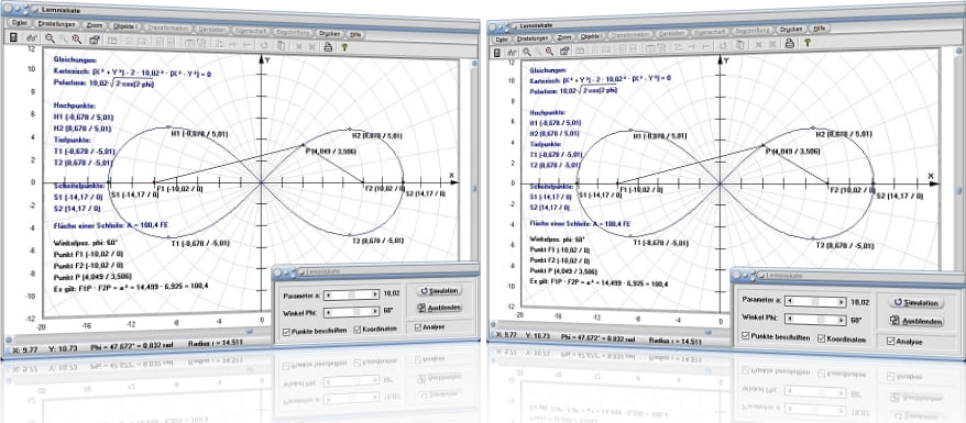 MathProf - Lemniskate - Scheitel - Punkt - Fläche - Formel - Funktion - Gleichung - Definition - Graph - Konstruieren - Rechner - Berechnen - Darstellen - Zeichnen - Plotten