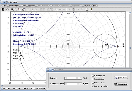 MathProf - Astroide - Fläche - Flächeninhalt - Bogenlänge - Formel - Gleichung - Definition - Graph - Rechner - Berechnen - Darstellen - Zeichnen - Plotten