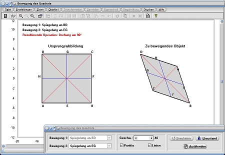 MathProf - Quadrat - Bewegung - Bewegungen - Identische Bewegung - Drehung - Drehungen - Rotation - Rechner - Berechnen