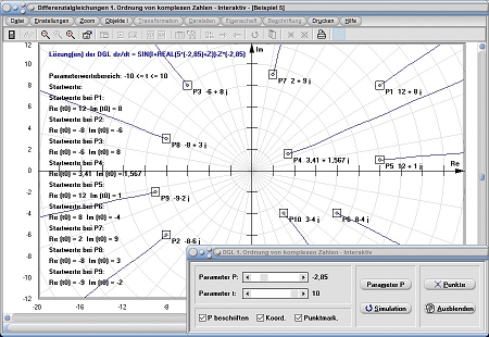 MathProf - Komplex - Komplexe Zahlen - Differentialgleichung - Differentialgleichungen - Lösungskurve - Kurve - Gekoppelte Differenzialgleichung - DGL - 1. Ordnung - Rechner - Grafik - Bilder - Darstellung - Plot 