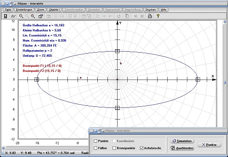 MathProf - Ellipse - Hauptscheitel - Nebenscheitel - Graph - Darstellung - Berechnung - Berechnen - Berechnungsformel - Flächeninhalt  - Rechner