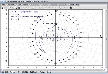 MathProf - Funktion - Polarform - Winkel - Polardarstellung - Funktionen in Polarkoordinaten - Kurven - Graph - Plotten - Funktionsgraph - Graphische Darstellung - Beispiel - Funktionsplotter - Funktionsgraphen - Graphen - Graphen zeichnen - Graphen Funktionen - Graph darstellen - Polarkoordinatensystem - Polarkoordinatendarstellung - Funktionen - Polardiagramm - Bahnkurve - Polargraph