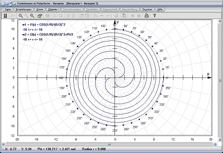 MathProf - Polares Koordinatensystem - Polarplot - Polar plot - Funktion - Polardiagramm - Polarform - Polardarstellung - Funktion in Polarkoordinaten - Kurve - Graphik - Plotter - Funktionsgraph - Beispiel - Graphische Darstellung - Funktionsplotter - Funktionsgraphen - Graphen - Graph darstellen - Funktionsplotter - Polarkoordinatensystem - Polarkoordinatendarstellung - Polarkoordinaten - Funktionen - Zeichnen