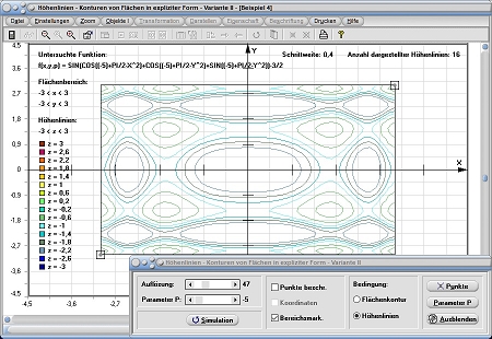 MathProf - Linienscharen - Funktion - Schnittlinien - Schnittebene - Grafik - Isolinie - Niveaulinie - Funktionen - Schnittlinie - Schnitt - Darstellen - Zeichnen - Plotten