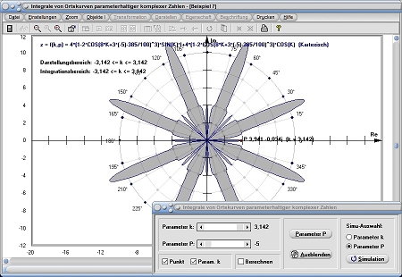 MathProf - Komplex - Ortskurve - Komplexe Funktion - Integral - Randkurve - Volumen - Flächenstück - Schwerpunkt einer Fläche - Bestimmte Integrale - Integrale berechnen - Integration - Länge einer Kurve - Rechner - Berechnen - Plotter - Darstellen