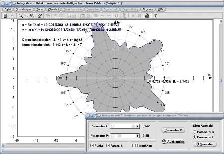 MathProf - Ortskurve - Komplexe Funktion - Flächeninhalt - Fläche - Flächenintegral - Schwerpunkt - Parameterdarstellung - Bereich - Intervall - Orientierte Fläche - Berechnen - Integral - Randkurve - Volumen - Flächenstück - Zeichnen