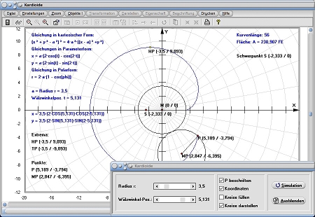 MathProf - Kardioide - Fläche - Flächeninhalt - Bogenlänge - Formel - Gleichung - Definition - Graph - Rechner - Berechnen - Darstellen - Zeichnen - Plotten