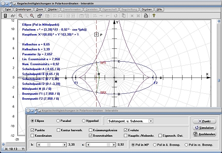 MathProf - Kegelschnitt - Polar - Polarkoordinaten - Polarform - Pol - Brennpunkte - Exzentrizität - Scheitelpunkt - Ellipse - Graph - Rechner - Berechnen - Darstellen - Zeichnen - Plotten