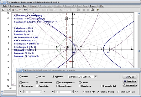 MathProf - Kegelschnitt - Polar - Polarkoordinaten - Polarform - Pol - Brennpunkte - Exzentrizität - Scheitelpunkt - Hyperbel - Rechner - Berechnen - Darstellen - Zeichnen - Plotten