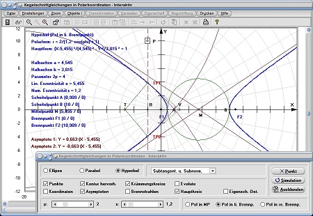 MathProf - Kegelschnitt - Polar - Polarkoordinaten - Polarform - Pol - Brennpunkte - Exzentrizität - Scheitelpunkt - Hyperbel - Rechner - Berechnen - Darstellen - Zeichnen - Plotten