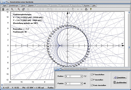 MathProf - Kardioide - Fläche - Flächeninhalt - Bogenlänge - Formel - Gleichung - Definition - Graph - Konstruieren - Konstruktion - Rechner - Berechnen - Darstellen - Zeichnen - Plotten