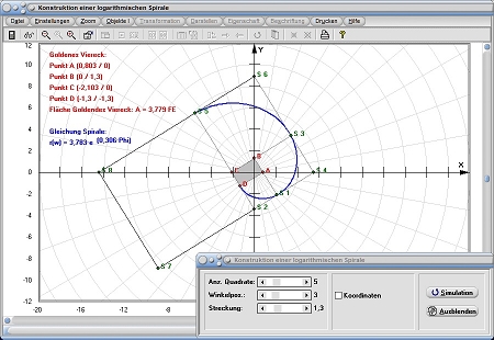 MathProf - Logarithmische Spirale - Quadrate - Viereck - Punkte - Konstruktion - Konstruieren - Goldener Schnitt - Gleichung - Formel - Berechnen - Darstellen - Zeichnen - Plotten 