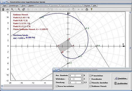 MathProf - Logarithmische Spirale - Konstruktion - Konstruieren - Goldener Schnitt - Gleichung - Formel - Berechnen - Darstellen - Zeichnen - Plotten 