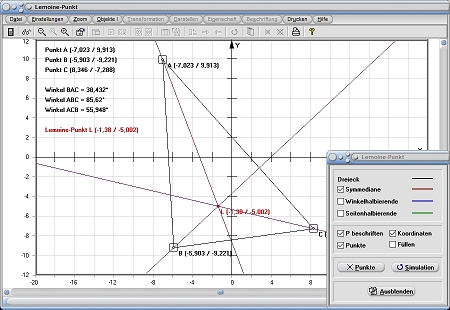 MathProf - Lemoine Punkt - Dreieck - Symmediane - Seitenhalbierende - Winkelhalbierende - Rechner - Berechnen - Darstellen - Zeichnen - Grafisch