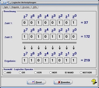 MathProf - Dualzahlen - Dualzahl - Operator - Binär - Binärzahl - Rechner - Binärzahlen - Berechnen - 0 - 1 - Logische Verknüpfungen - Logische Verknüpfung