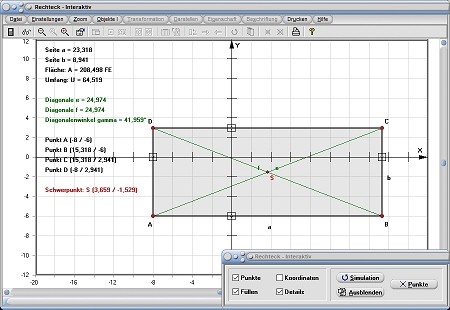 MathProf - Rechteck - Quadrat - Rechtecke - Quadrate - Winkelberechnung - Seitenmitten - Mittelsenkrechte - Merkmale - Höhenberechnung - Umfang- Rechner - Berechnen - Zeichnen
