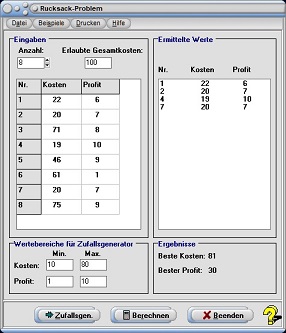 MathProf - Rucksackproblem - Rucksack - Problem - Optimierungsaufgabe - Optimierungsaufgaben - Rechner - Berechnen - Lösung - Tabelle - Erklärung