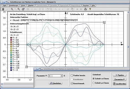 MathProf - Schnittkurven - Schnittkurve - Schnitt - Fläche schneiden - Ebene - Fläche - Funktion - Graph - Darstellen - Zeichnen - Plotten