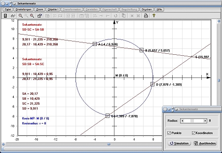 MathProf - Sekantensatz - Sekante - Sekanten - Definition - Kreis - Grafisch - Rechner - Berechnen - Darstellen - Zeichnen