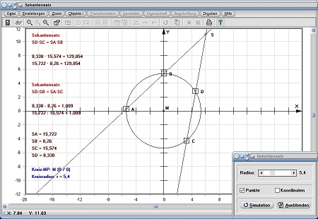 MathProf - Sekantensatz - Sekante - Sekanten - Definition - Kreis - Grafisch - Rechner - Berechnen - Darstellen - Zeichnen
