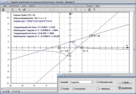 MathProf - Tangente - Punkt - Normale von außen - Berechnen - Tangente durch Punkt - Externer Punkt - Bestimmen - Bestimmung - Berechnen - Grafik - Rechner - Plotter - Graph