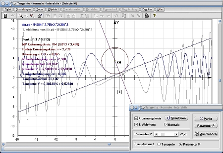 MathProf - Steigung in einem Punkt - Steigungswinkel einer Funktion - Gleichung der Tangente - Tangente - Normale - Tangentengleichung - Bestimmung - Darstellung - Berechnen - Darstellen - Rechner - Berechnen - Formel