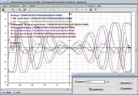 MathProf - Parameter - Umkehrfunktionen - Graphen spiegeln - Funktionen transformieren - Funktionsverknüpfung - Funktionsverlauf - Stammfunktion - Ableitung grafisch - Komplex - Realteil - Imaginärteil - Real - Imaginär - Kurven - Zeichnen - Plotten - Darstellen 
