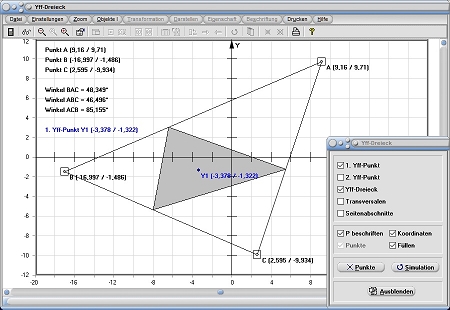MathProf - Yff-Dreieck - Punkt - Transversale - Rechner - Berechnen - Darstellen - Zeichnen - Grafisch