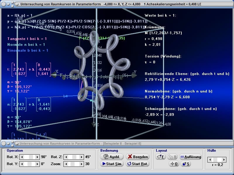 MathProf - Raumkurven - Kurve - Kurven im Raum - 3D-Kurven - Raum - Beispiel - Länge - Bogenlänge - Grafisch - Darstellen - Ringe - Ring - Rechner - Berechnen - Graph - Grafik - Zeichnen - Ableitung - 1. Ableitung - 2. Ableitung
