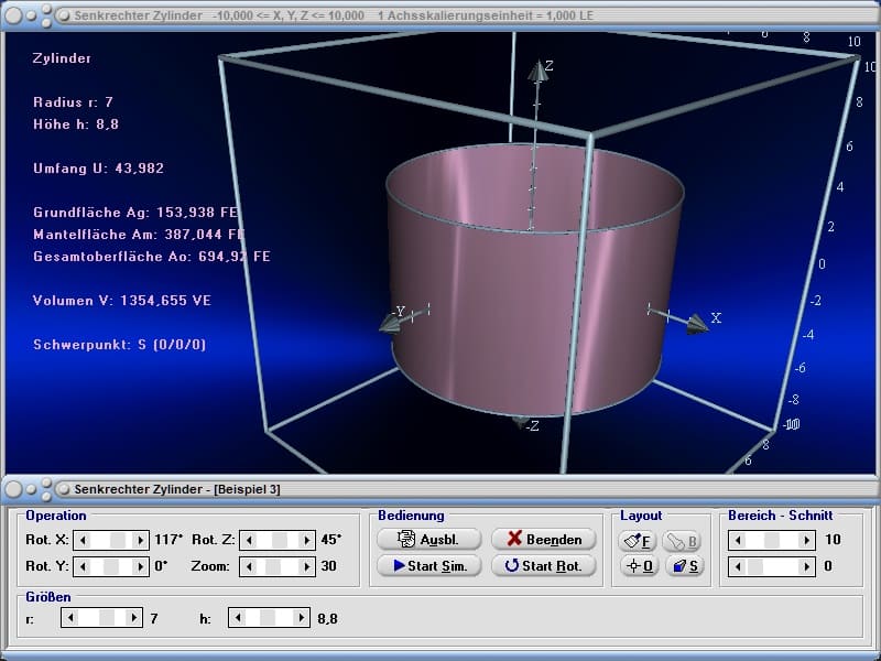MathProf - Zylinder - Höhe - Mantellinie - Seitenlänge - Seite - Volumen - Gesamtfläche -  Seitenflächen - Volumenformel - Grundkante - Oberfläche - Grundfläche - Fläche - Umfang - Querschnittsfläche - Oberflächeninhalt - Länge - Mantel - Flächenberechnung - Formel - Berechnen - Rechner - Zeichnen