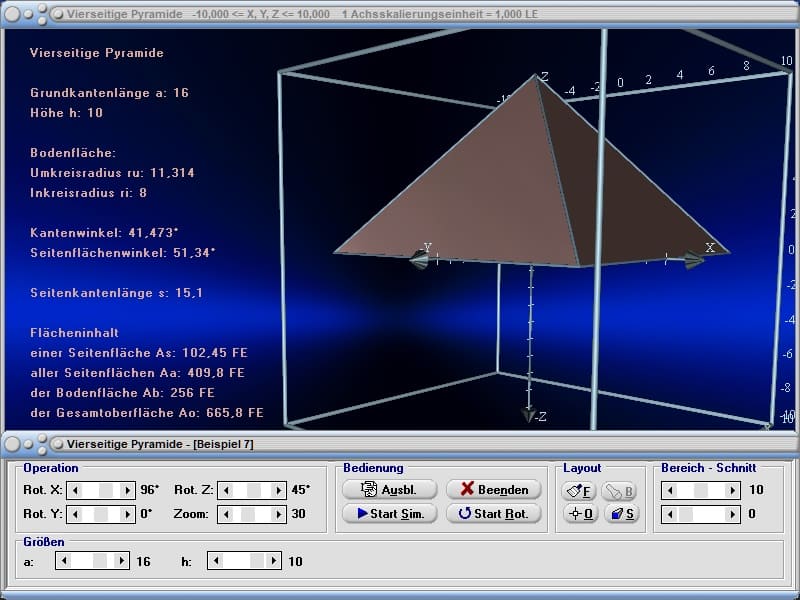 MathProf - Pyramide - Höhe - Mantellinie - Seitenlänge - Seite - Volumen - Gesamtfläche - Kantenwinkel - Seitenflächen - Volumenformel - Grundkante - Oberfläche - Grundfläche - Fläche - Umfang - Querschnittsfläche - Oberflächeninhalt - Länge - Kantenlänge - Kanten - Mantel - Flächenberechnung - Formel - Berechnen - Rechner - Zeichnen
