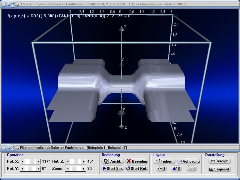 MathProf - Isosurface - Krumme Fläche - Implizite Funktionen - 3D - Zeichnen - Darstellen - Plotten - Plotter - Grafisch - Animationen - Simulation - f(x,y,z) - Parameter - Berechnen - Rechner