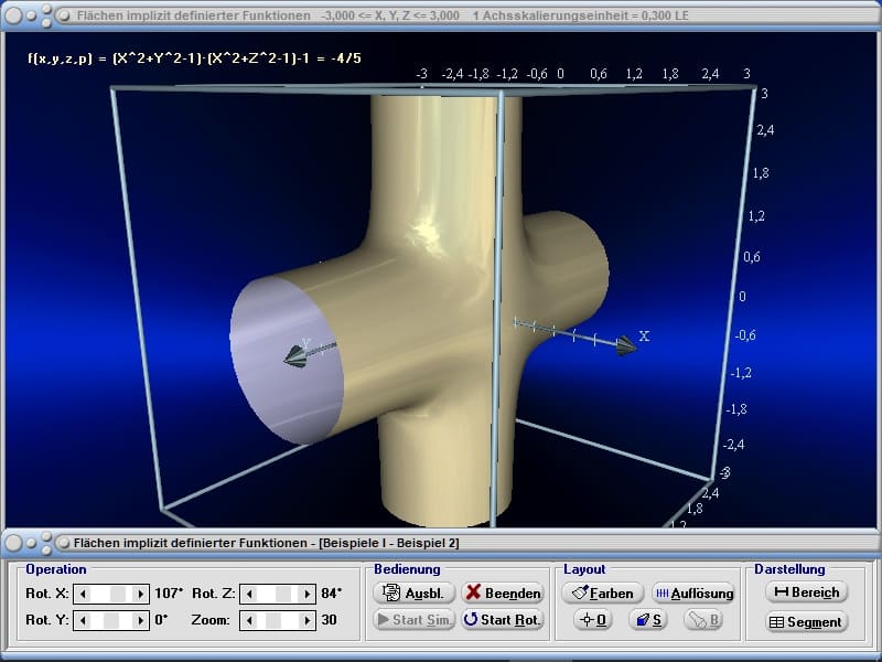 MathProf - Isosurface - Isosurfaces - Isofläche - Isoflächen - Krumme Fläche - Implizite Funktionen - 3D - Zeichnen - Darstellen - Plotten - Plotter - Grafisch - Animationen - Simulation - f(x,y,z) - Parameter - Berechnen - Rechner