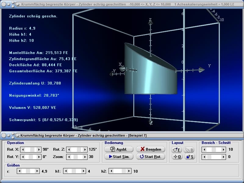 MathProf - Zylinder - Volumenberechnung - Volumen - Rauminhalt - Seitensicht - Eigenschaften - Oberflächeninhalt - Mantelflächeninhalt - Flächeninhalt - Oberfläche - Schwerpunkt - Mantellinie - Durchmesser - Grundkreis - Deckfläche - Berechnen - Rechner - Zeichnen
