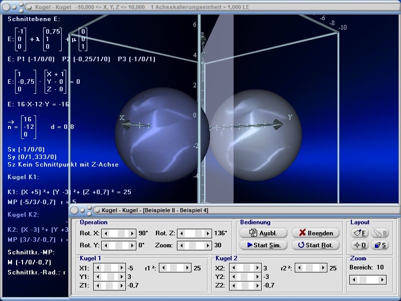 MathProf - Kugeln - Kugelschnitt - Kugelgleichung im Raum - Dreidimensional - 3D - Bild - Grafik - Darstellung - Berechnung - Berechnen