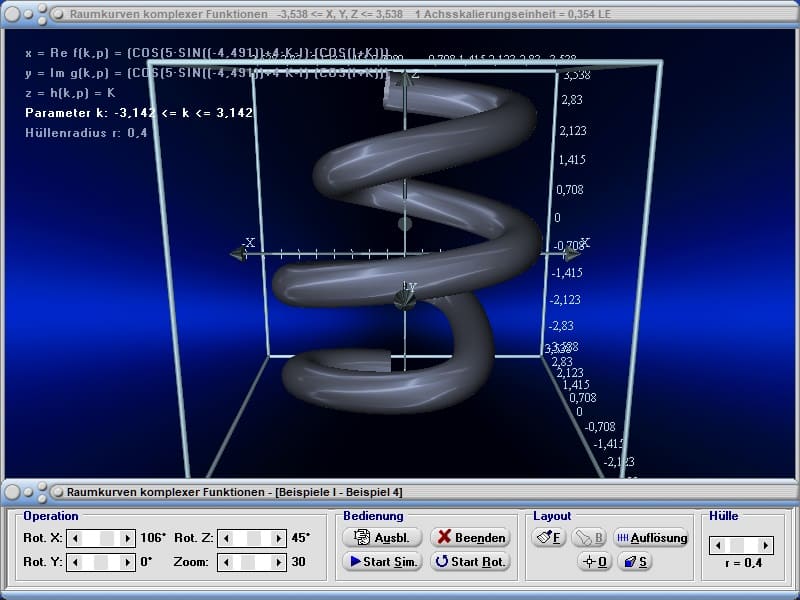 MathProf - Raumkurven - Komplex - Komplexe Zahlen - 3D-Plotter - Dreidimensional - Spirale - Funktion - Plotter - Gleichung - Bogen