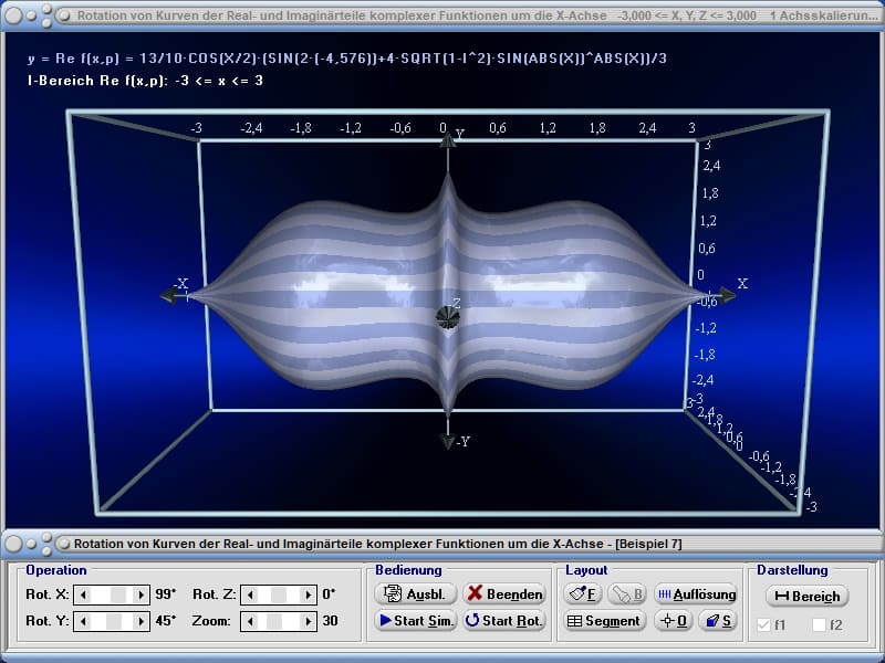 MathProf - Komplex - Realteil - Imaginärteil - Real - Imaginär - X-Achse - Rotation - Rotationssymmetrie - Rotationssymmetrisch - Darstellen - Berechnen - Beispiele - Zeichnen - Schwerpunkt - Oberfläche - Formel - Räumlich - Rotieren - Volumen