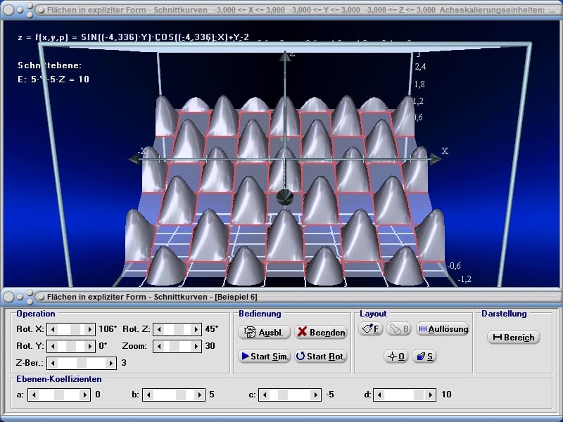 MathProf - Schnittkurve - Schnittebene - Schnitt - Schneiden - Ebene - 3D-Koordinatensystem - 3D-Plotter - 3D-Plot - 3D-Grafik - Funktionsplotter - Funktionen mehrerer Variablen - Plotter