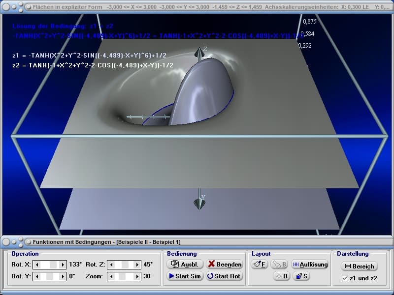 MathProf - 3D Darstellung - Funktion - z = f(x,y) dz/dx - Bedingungen - 3D - Berechnen - Rechner - Zeichnen - Vektorwertige Funktion - Flächendarstellung im Raum - 3D-Fläche im Raum - 3D-Fläche - 3D Funktion - 3D Funktionen