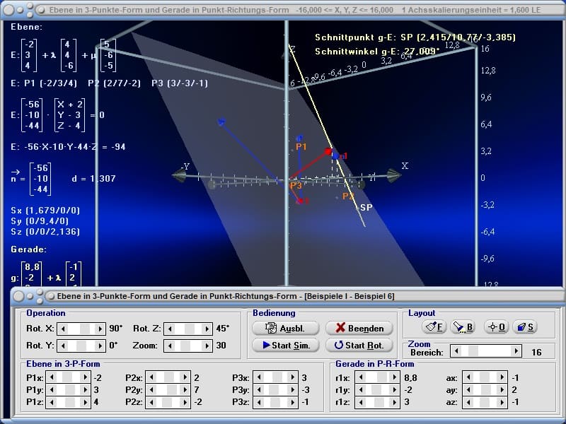 MathProf - Ebene - Ortsvektor - Lotvektor - Normalenvektor - Spurpunkte berechnen - Lotgerade - Abstand einer Ebene vom Ursprung - Rechner - Berechnen