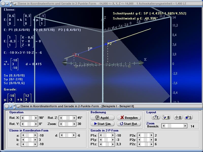 MathProf - Ebene - Punkt Ebene - Parameterfreie Gleichung - Parameterfreie Darstellung - Parameterfrei - Parameterfreie Ebenengleichung -  Abstand - Rechner - Berechnen - Zeichnen