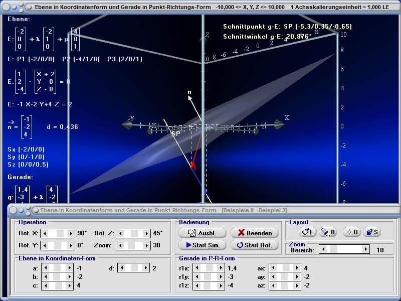 MathProf - Ebene - Plotter - Zeichnen - Darstellen - Graph - Grafisch - Bild - Gleichung - Formeln - Grafik - Rechner - Plotten - Implizite Darstellung einer Ebene - Rechner - Berechnen - Zeichnen