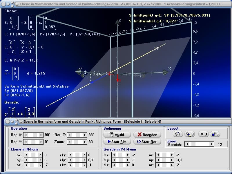 MathProf - Ebene - Durchstoßpunkt berechnen - Vektorgleichung - Normalenvektor einer Ebene - Ebene zeichnen - Abstand zwischen Punkt und Ebene - Rechner - Berechnen - Zeichnen