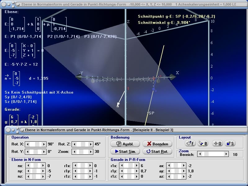 MathProf - Ebene - Vektoren - N-Vektor - Normalenform - Abstände berechnen - Abstände - Abstandsprobleme - Normalabstand Punkt Ebene - Winkel - Ebene - Rechner - Berechnen - Zeichnen