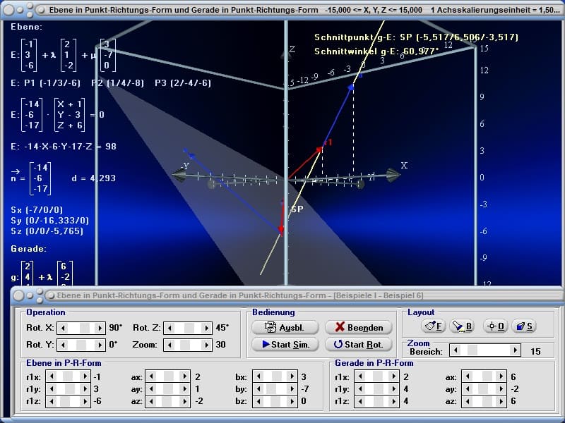 MathProf - Ebene - Untersuchen - Berechnen - Plotten - Zeichnen - Untersuchung - Spurpunkte einer Ebene - Normalenvektor - Normalenvektor einer Ebene - Rechner - Berechnen - Zeichnen